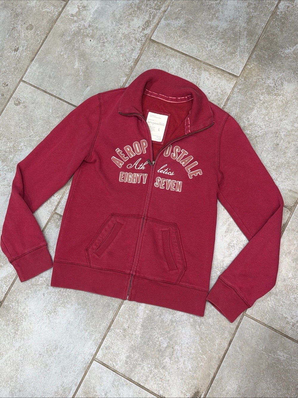 Y2K Aeropostale Athletics Zip Up Jacket Size Large Maroon Ribbon Trim